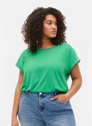 Zizzi T-shirt à manches courtes en mélange de coton, Kelly Green, Model image number 0