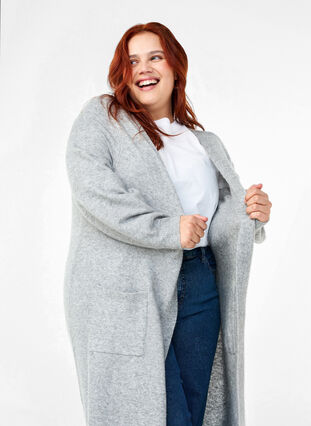 Zizzi Long cardigan tricoté avec poches, Light Grey Melange, Image image number 0