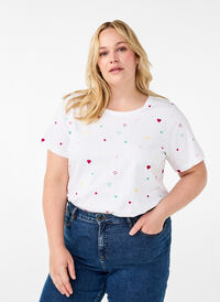 T-shirt en coton biologique avec des cœurs, White Heart Emb., Model