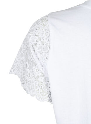 Zizzi T-shirt en coton à manches courtes en dentelle, Bright White, Packshot image number 3