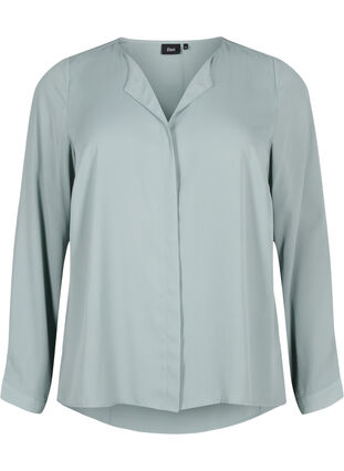 Zizzi Chemise de couleur unie avec col en V, Chinois Green, Packshot image number 0