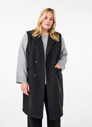 Zizzi Gilet long en imitation laine, Dark Grey Melange, Model image number 0