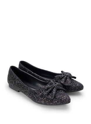 Zizzi Ballerines larges à paillettes avec nœud, Black, Packshot image number 1