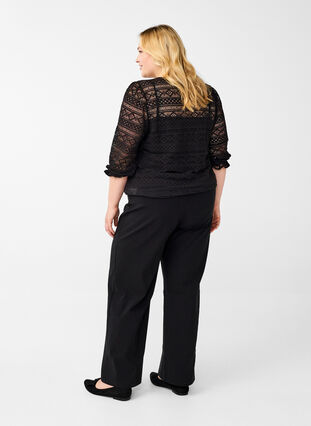 Zizzi Pantalon ample avec ceinture élastique, Black, Model image number 1