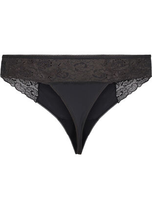 Zizzi String microfibre à dentelle, Black, Packshot image number 1