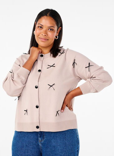 Zizzi Cardigan tricoté avec nœuds, Simply T. Black Bows, Model image number 0