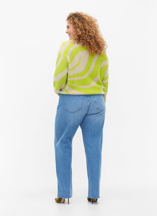 Zizzi Jean droit avec bords bruts, Medium Blue, Model image number 1