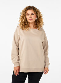 Sweatshirt à col rond, Simply Taupe, Model