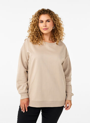 Zizzi Sweatshirt à col rond, Simply Taupe, Model image number 0