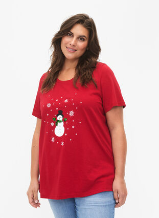 Zizzi T-shirt de Noël à paillettes, Tango R. W. Snowman, Model image number 0