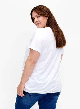 Zizzi T-shirt en coton avec imprimé métallisé, B. White w. Believe, Model image number 1