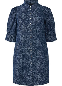 Robe chemise en jean courte avec motif de rose