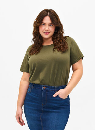 Zizzi FLASH - T-shirt à col rond, Olivie Night, Model image number 0