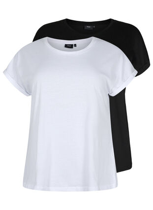 Zizzi 2 packs de t-shirts à manches courtes, Bright White / Black, Packshot image number 0