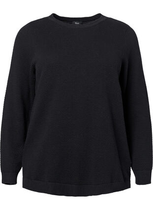 Zizzi Blouse en coton tricoté avec structure, Black, Packshot image number 0