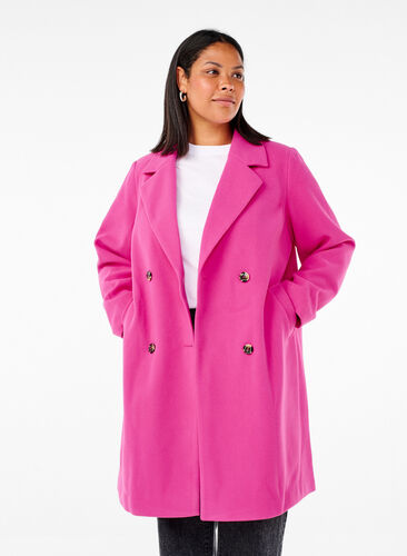 Zizzi Manteau à double boutonnage, Raspberry Rose, Model image number 0