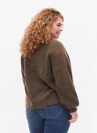 Zizzi Cardigan tricoté côtelé avec boutons, Brown Mel., Model image number 1