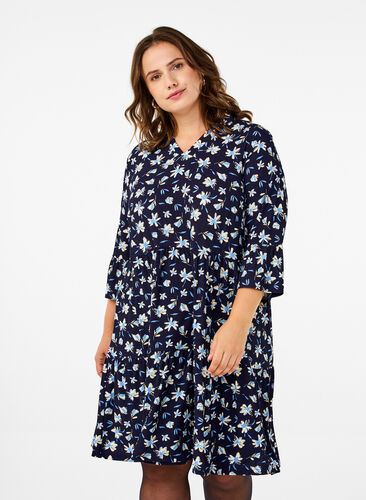 Zizzi Robe courte évasée à imprimé floral, Night Sky AOP, Model image number 0