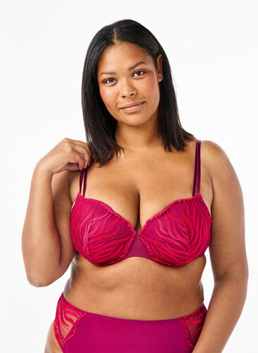 Zizzi Soutien-gorge moulé à motif brodé, Rhododendron, Model image number 0