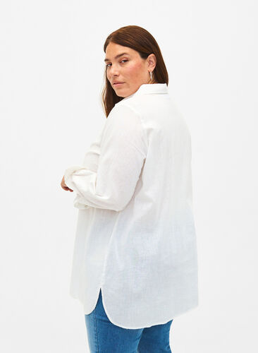 Zizzi Chemise longue en lin et en coton, Bright White, Model image number 1