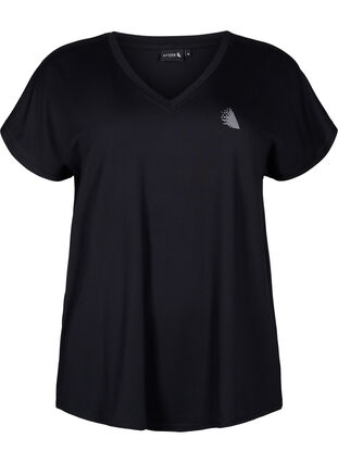 Zizzi T-shirt de sport ample avec col en V, Black, Packshot image number 0