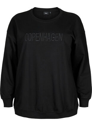 Zizzi Sweat-shirt avec texte brodé, Black Copenhagen , Packshot image number 0