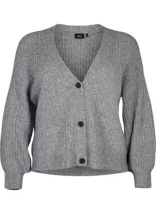 Zizzi Cardigan mélangé en tricot côtelé, Light Grey Melange, Packshot image number 0