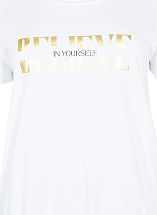 Zizzi T-shirt en coton avec imprimé métallisé, B. White w. Believe, Packshot image number 2