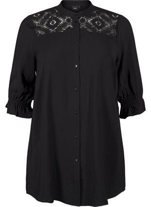 Zizzi Chemise longue en viscose avec détail en dentelle, Black, Packshot image number 0