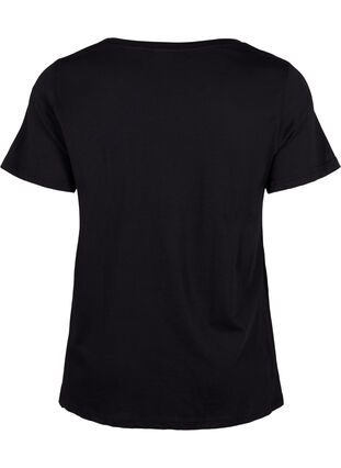 Zizzi T-shirt en coton avec impression sur le devant, Black W. Chest print, Packshot image number 1