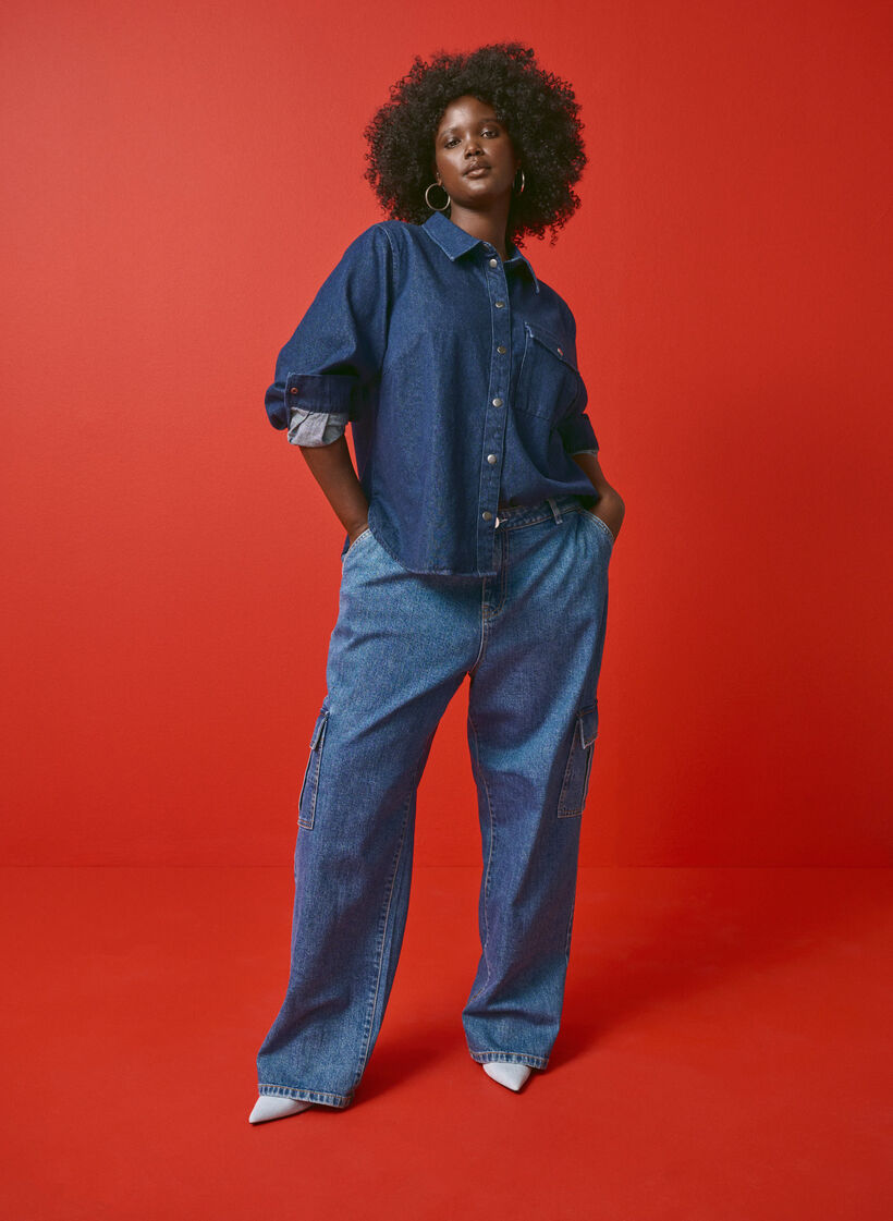 Jean cargo à taille haute, Blue Denim, Image