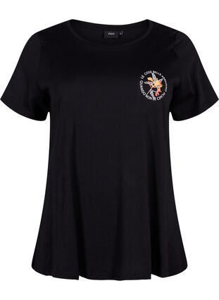 Zizzi T-shirt en coton avec impression sur le devant, Black W. Chest print, Packshot image number 0