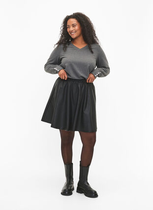 Zizzi Blouse à manches longues avec large revers et boutons, Dark Grey Melange, Model image number 3