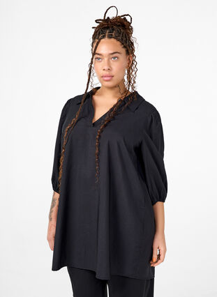 Zizzi Tunique en viscose avec décolleté en V et col, Black, Model image number 0