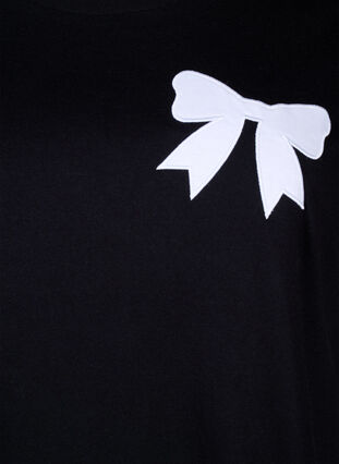 Zizzi T-shirt en coton avec nœud papillon, Black W. White, Packshot image number 2