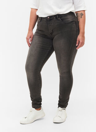 Zizzi Jean Amy super slim à taille haute, Dark Grey Denim, Model image number 2