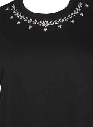 Zizzi T-shirt à col rond et strass, Black, Packshot image number 2