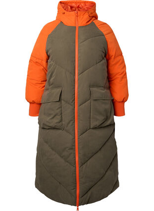 Zizzi Veste d'hiver longue à capuche avec blocs de couleurs, Bungee Cord Comb, Packshot image number 0