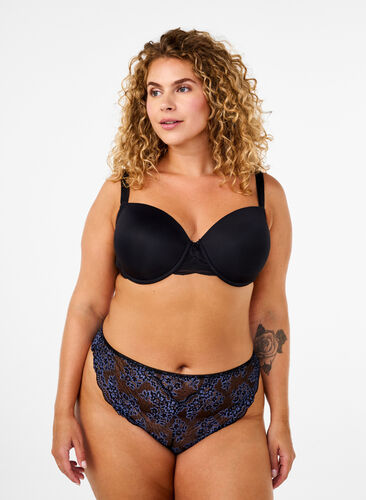 Zizzi String avec dentelle de couleur contrastante, Black w Blue , Model image number 0