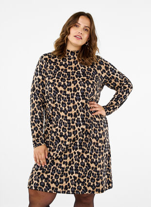 Zizzi FLASH - Robe à manches longues avec col roulé, Leopard Print, Model image number 0