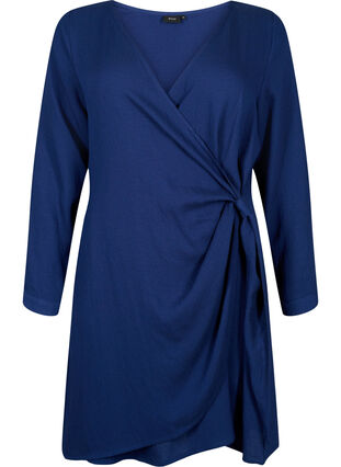 Zizzi Robe à manches longues en viscose au look enveloppant, Medieval Blue, Packshot image number 0