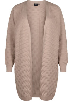 Zizzi Cardigan en tricot en mélange de coton et de viscose, Simply Taupe, Packshot image number 0