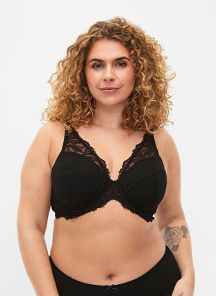 Zizzi Soutien-gorge en dentelle rembourré avec armature, Black, Model image number 0