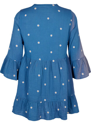 Zizzi Robe en coton doux avec des fleurs brodées, Blue Horizon Daisy, Packshot image number 1