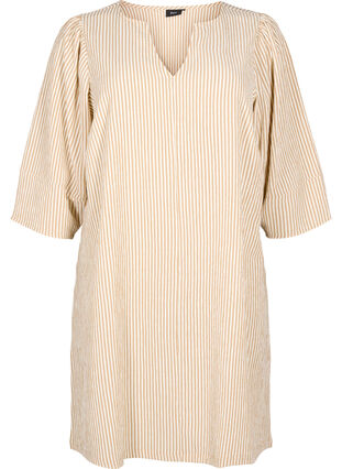 Zizzi Robe rayée à manches 3/4, Camel Stripe, Packshot image number 0