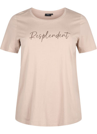 Zizzi T-shirt à motif, S. Mink w. Text, Packshot image number 0