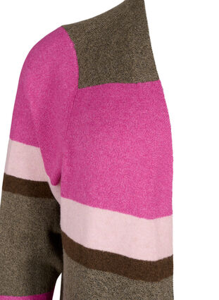 Zizzi Cardigan long en tricot avec rayures larges, Fuchsia Red Mel.Comb, Packshot image number 2