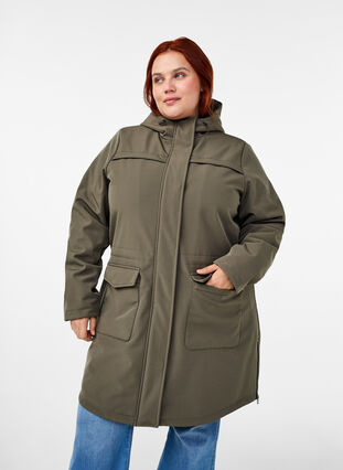 Zizzi Veste softshell résistante à l'eau avec doublure matelassée, Tarmac, Model image number 0