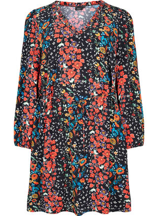 Zizzi Robe à fleurs en viscose, Black Flower, Packshot image number 0