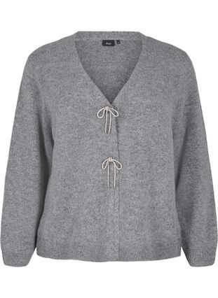 Zizzi Cardigan tricoté avec un nœud en argent, Medium Grey Melange, Packshot image number 0